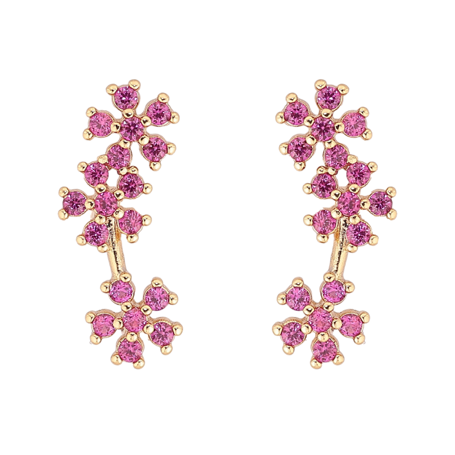 Сережки Xuping колір Позолота 14K пусети "Малинові кристальні квіточки" фото №1