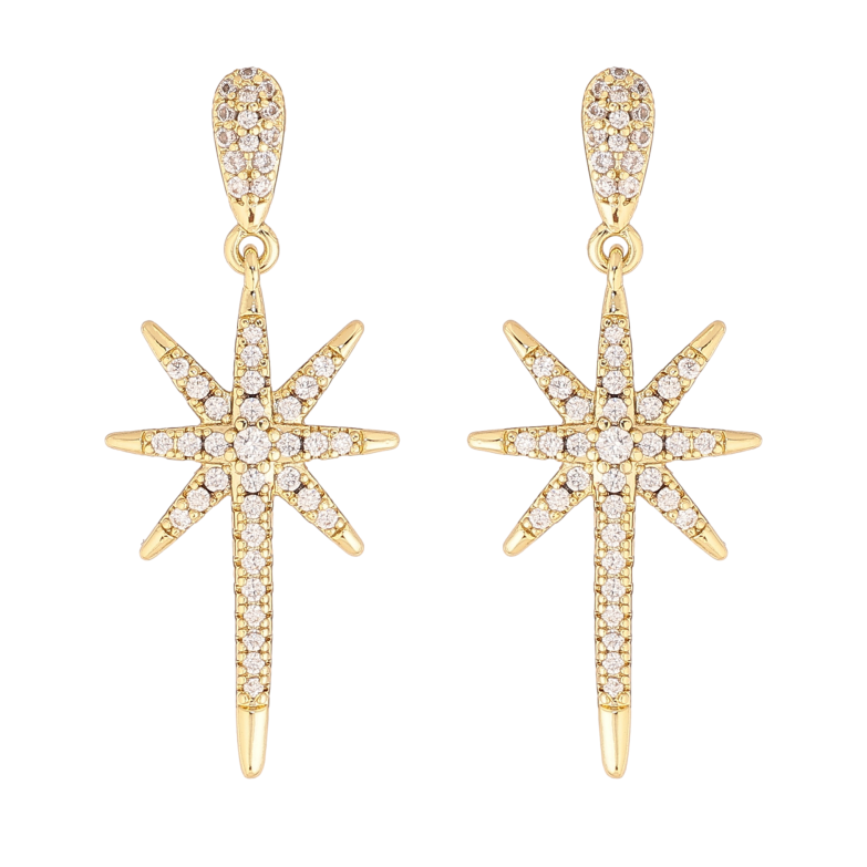 Серьги Xuping цвет Позолота 14K пусеты "Звездные подвески с кристаллами"  фото №1