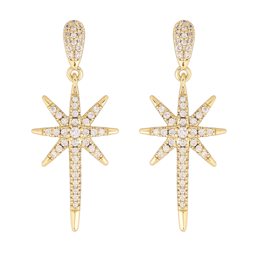 Сережки Xuping колір Позолота 14K пусети "Зоряні підвіски з кристалами"  фото №1