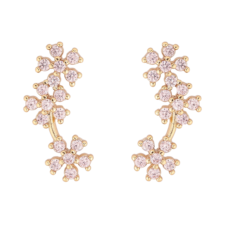 Сережки Xuping колір Позолота 14K пусети "Рожеві кристальні квіточки" фото №3