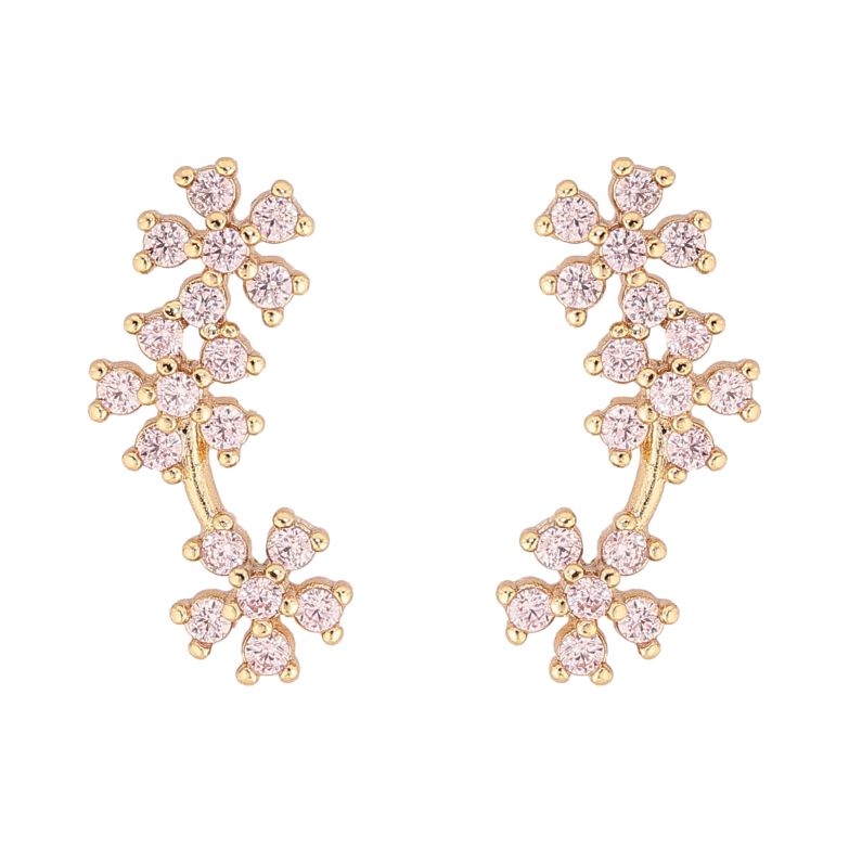 Сережки Xuping колір Позолота 14K пусети "Рожеві кристальні квіточки" фото №1