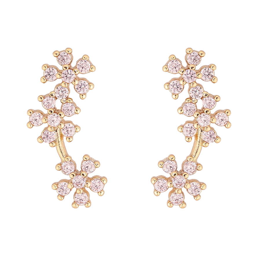 Сережки Xuping колір Позолота 14K пусети "Рожеві кристальні квіточки" фото №1