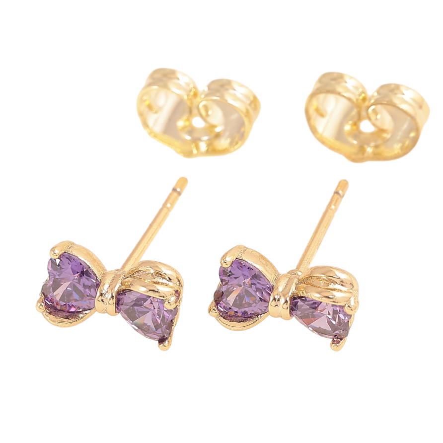 Сережки Xuping колір Позолота 14K пусети Бузкові кристальні банти фото №1