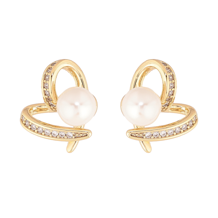 Сережки Xuping колір Позолота 14K пусети "Сердечки з перлинами" фото №9 Сережки Xuping колір Позолота 14K пусети "Сердечки з перлинами" фото №9