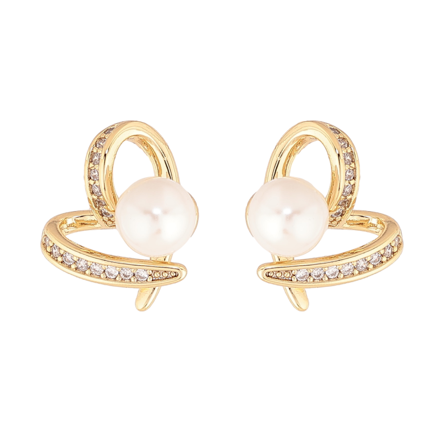 Сережки Xuping колір Позолота 14K пусети "Сердечки з перлинами" фото №1