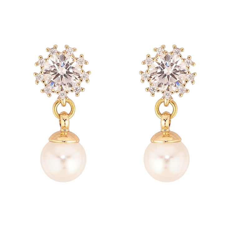 Сережки Xuping колір Позолота 14K пусети "Кристали з перлинними підвісками" фото №19 Сережки Xuping колір Позолота 14K пусети "Кристали з перлинними підвісками" фото №19