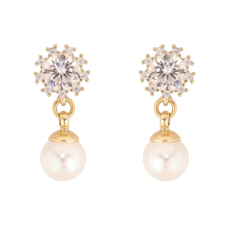 Сережки Xuping колір Позолота 14K пусети "Кристали з перлинними підвісками" фото №1