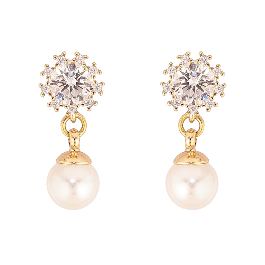 Сережки Xuping колір Позолота 14K пусети "Кристали з перлинними підвісками" фото №1