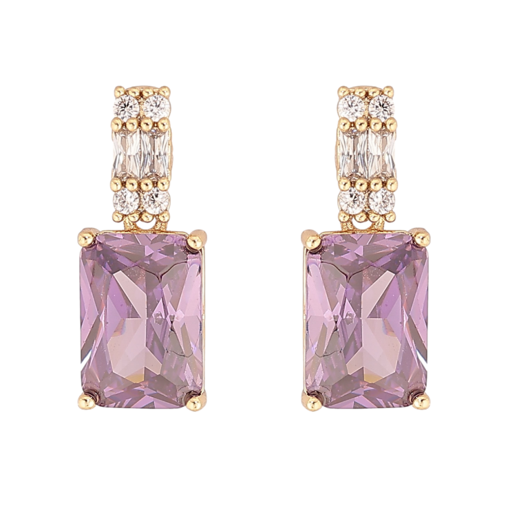 Сережки Xuping колір Позолота 14K пусети "Візерунок з бузковими кристалами" фото №14