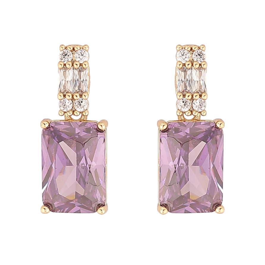 Сережки Xuping колір Позолота 14K пусети "Візерунок з бузковими кристалами" фото №1