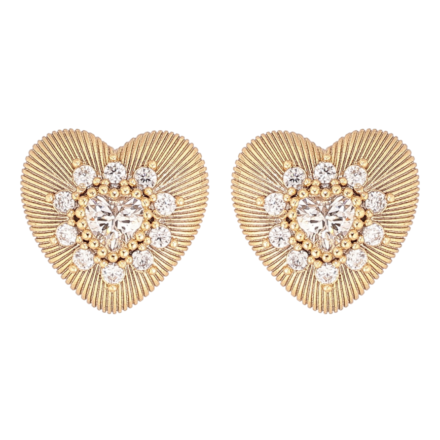 Серьги Xuping цвет Позолота 14K пусеты "Сердечки с кристаллами" фото №1