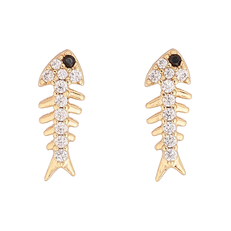 Сережки Xuping колір Позолота 14K пусети "Скелети риб з кристалами" фото №1