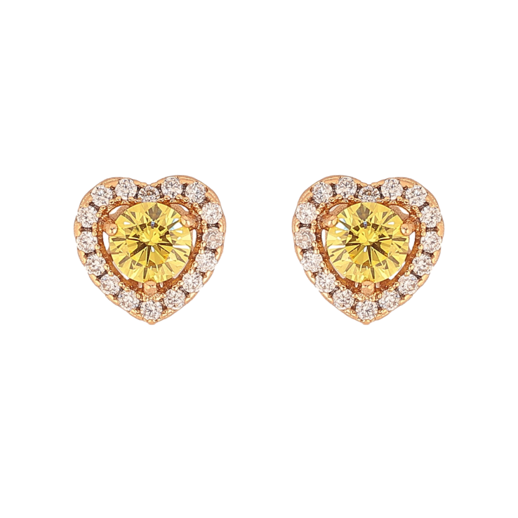 Серьги Xuping цвет Позолота 18К пусеты "Сердечки с желтыми кристаллами" фото №6