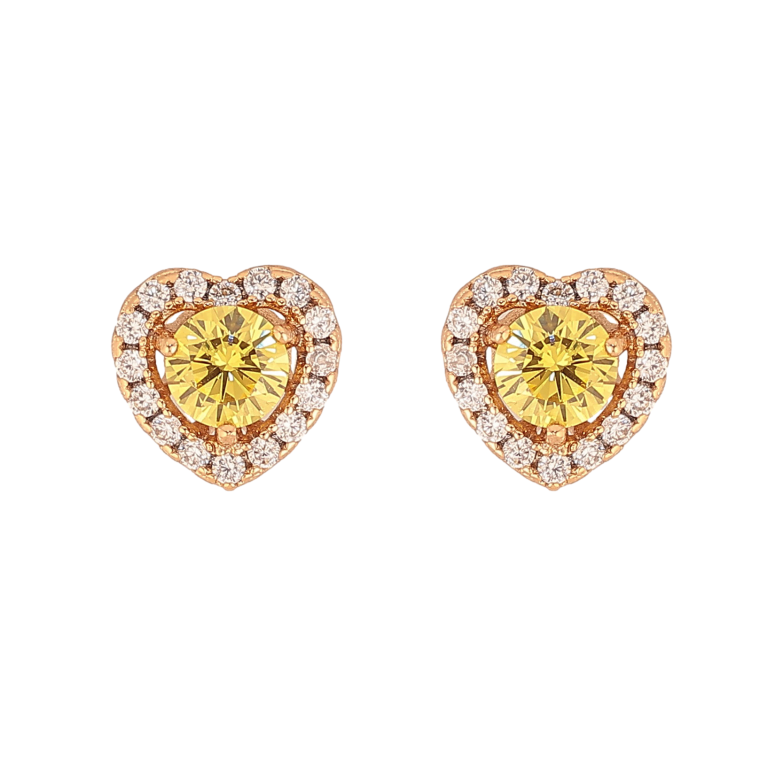 Серьги Xuping цвет Позолота 18К пусеты "Сердечки с желтыми кристаллами" фото №1