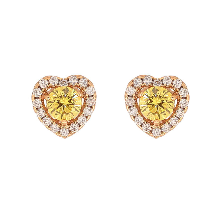 Серьги Xuping цвет Позолота 18К пусеты "Сердечки с желтыми кристаллами" фото №1