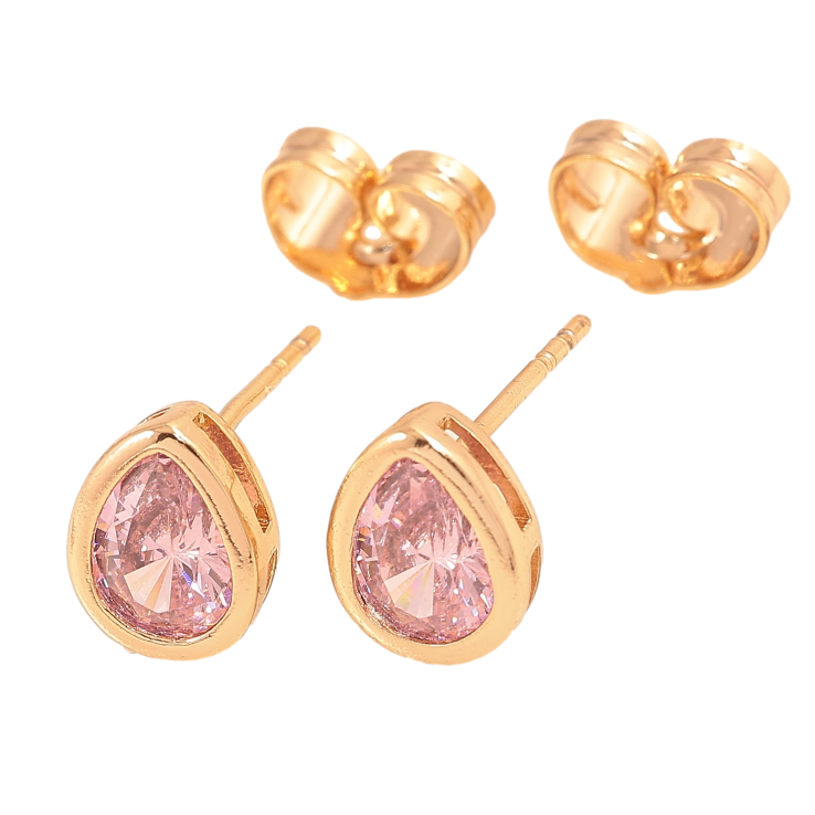 Серьги Xuping цвет Позолота 18К пусеты "Розовые кристальные капельки" фото №3