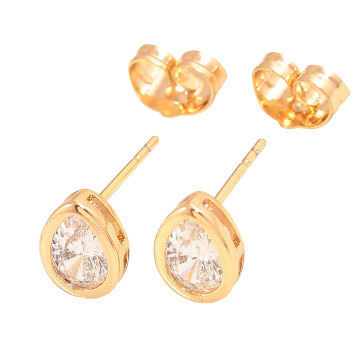 Серьги Xuping цвет Позолота 18К пусеты "Кристальные капельки" фото №5