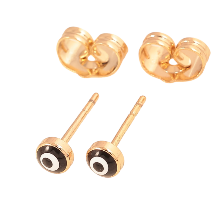 Серьги Xuping цвет Позолота 18К пусеты "Оберег черный глаз Фатимы" ø 4мм фото №2