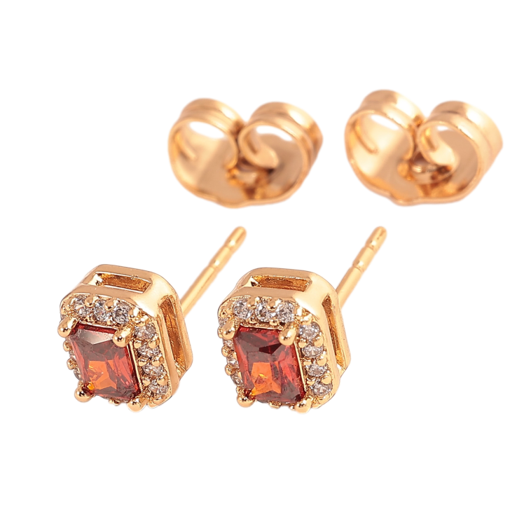 Серьги Xuping цвет Позолота 18К пусеты "Красные кристаллы в обрамлении" фото №24