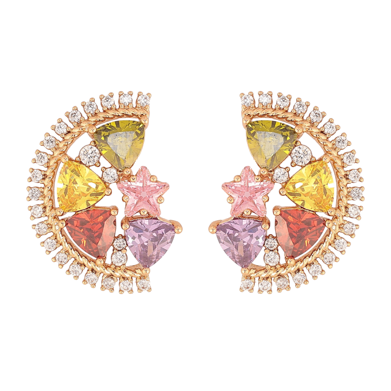 Сережки Xuping колір Позолота 18К пусети "Візерунок з різнокольорових кристалів" фото №1