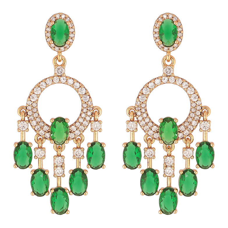Серьги Xuping цвет Позолота 18К пусеты "Изящные подвески с зелеными кристаллами" фото №1