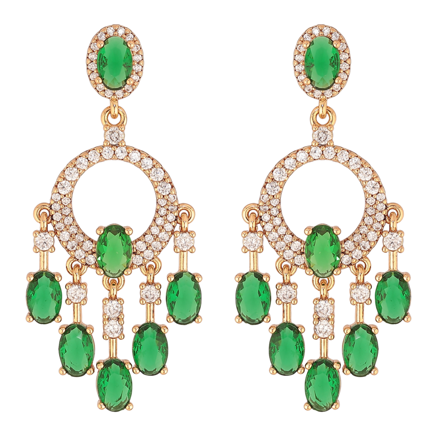 Сережки Xuping колір Позолота 18К пусети "Витончені підвіски з зеленими кристалами" фото №1