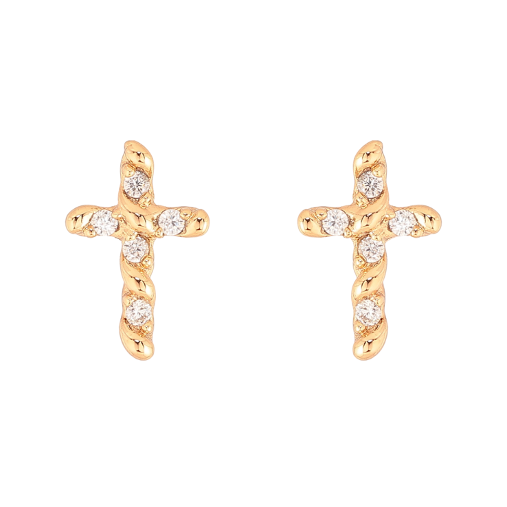Серьги Xuping цвет Позолота 18К пусеты "Крестики с кристаллами" фото №18