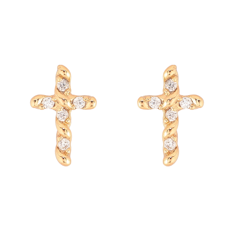 Серьги Xuping цвет Позолота 18К пусеты "Крестики с кристаллами" фото №1