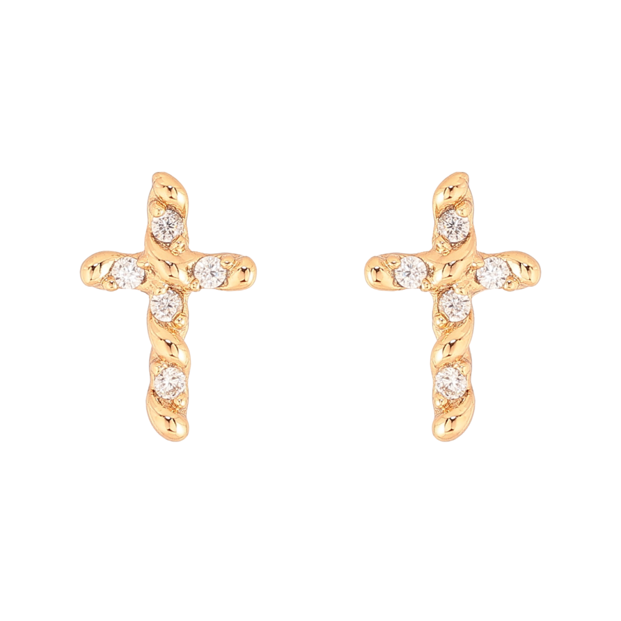 Серьги Xuping цвет Позолота 18К пусеты "Крестики с кристаллами" фото №1