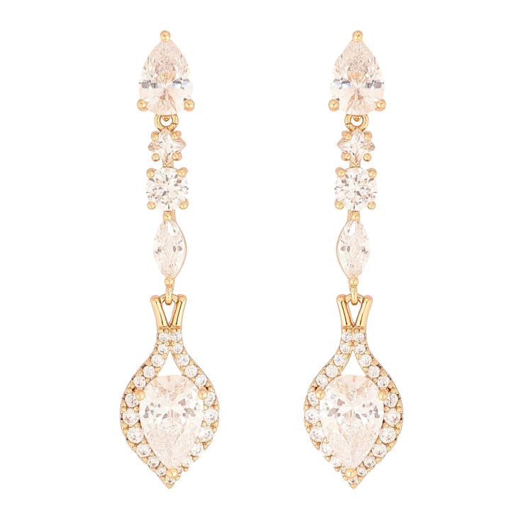 Серьги Xuping цвет Позолота 18К пусеты "Кристальные подвески" фото №14