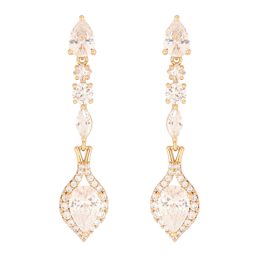 Серьги Xuping цвет Позолота 18К пусеты "Кристальные подвески" фото №1