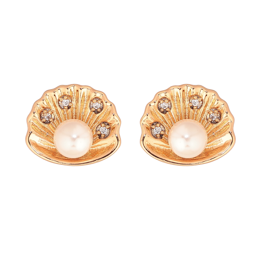 Серьги Xuping цвет Позолота 18К пусеты "Ракушки с жемчужинами" фото №1