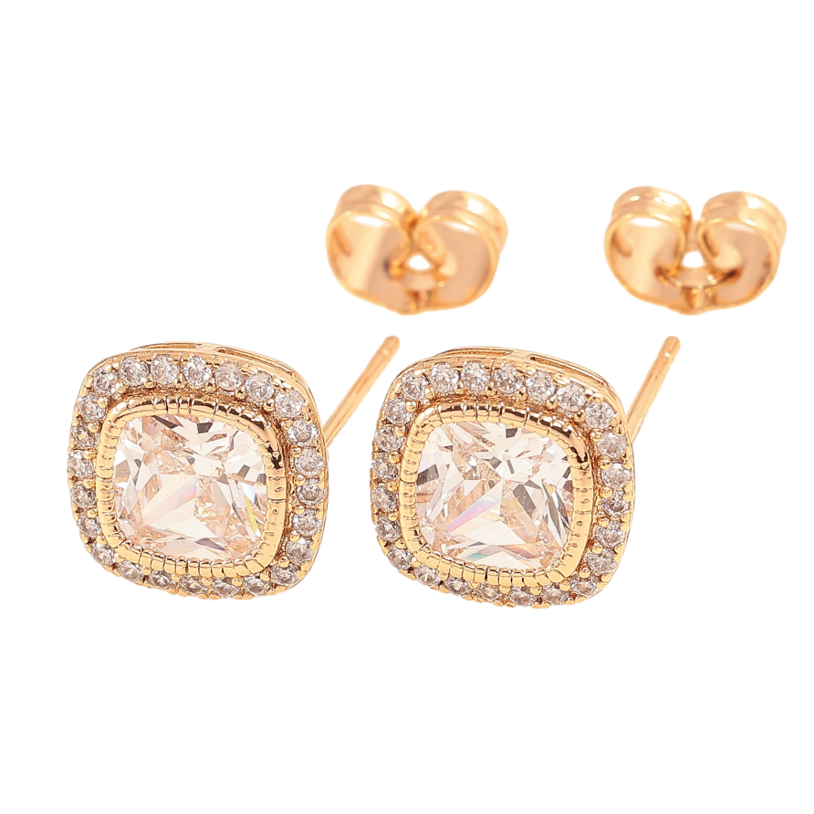 Серьги Xuping цвет Позолота 18К пусеты "Кристаллы в обрамлении" фото №1