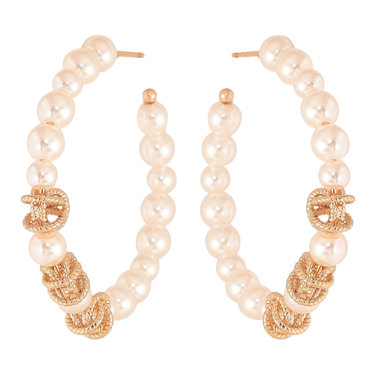 Серьги Xuping цвет Позолота 18К пусеты "Кольца с жемчужными бусинами" фото №16