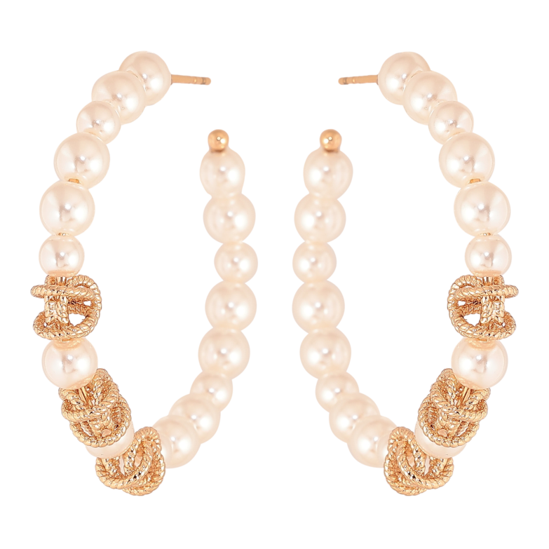 Серьги Xuping цвет Позолота 18К пусеты "Кольца с жемчужными бусинами" фото №1