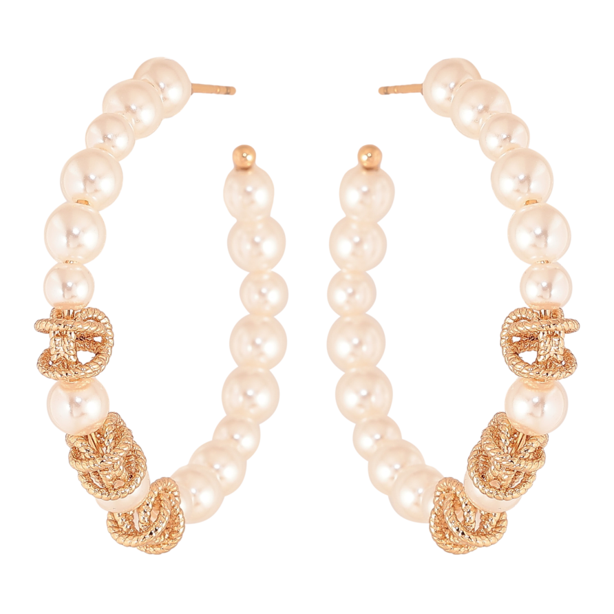 Серьги Xuping цвет Позолота 18К пусеты "Кольца с жемчужными бусинами" фото №1