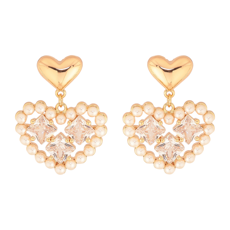 Серьги Xuping цвет Позолота 18К пусеты "Сердечки с кристаллами и жемчужинами" фото №9
