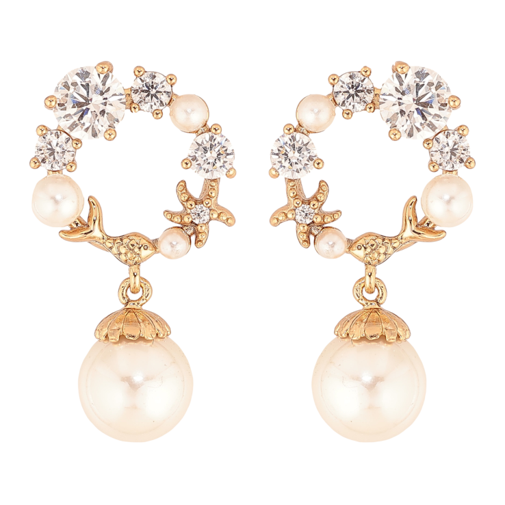 Сережки Xuping колір Позолота 18К пусети "Кристальні кільця з перлинами" фото №11