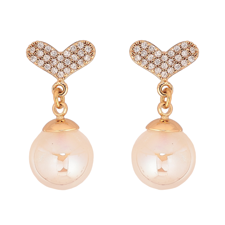 Серьги Xuping цвет Позолота 18К пусеты "Сердечки с жемчужными подвесками" фото №12