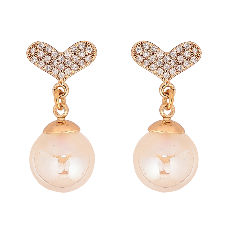 Серьги Xuping цвет Позолота 18К пусеты "Сердечки с жемчужными подвесками" фото №1