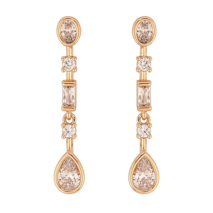 Серьги Xuping цвет Позолота 18К пусеты "Кристальные подвески" фото №17