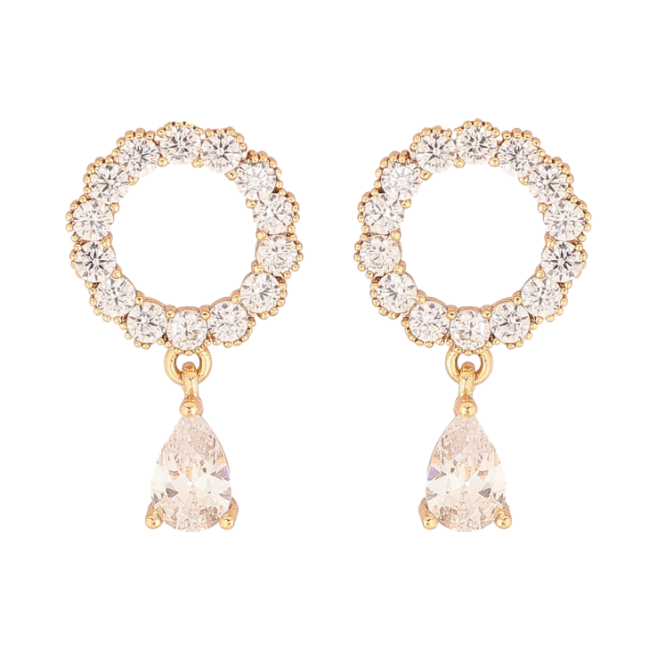 Серьги Xuping цвет Позолота 18К пусеты "Кристальные колечки с капельками" фото №24