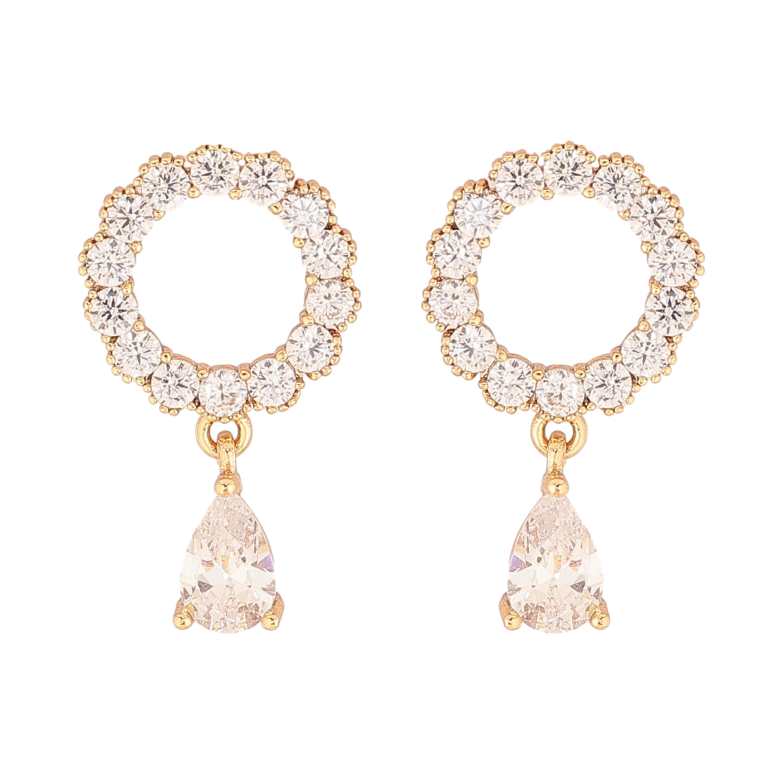 Серьги Xuping цвет Позолота 18К пусеты "Кристальные колечки с капельками" фото №1