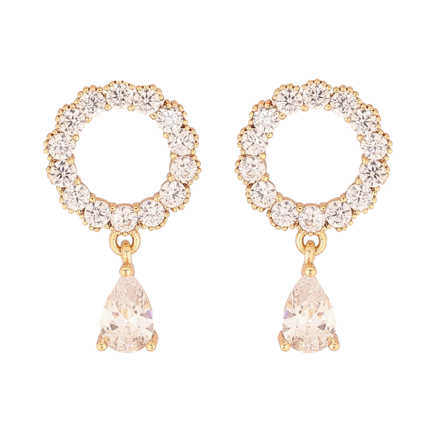 Серьги Xuping цвет Позолота 18К пусеты "Кристальные колечки с капельками" фото №1