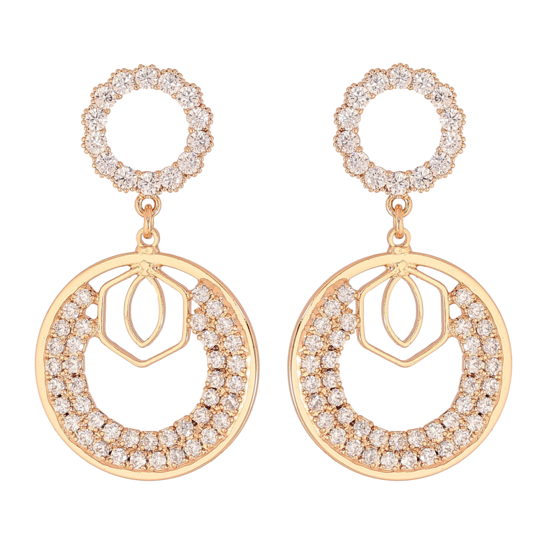 Серьги Xuping цвет Позолота 18К пусеты "Круглые подвески с инкрустацией кристаллами" фото №1