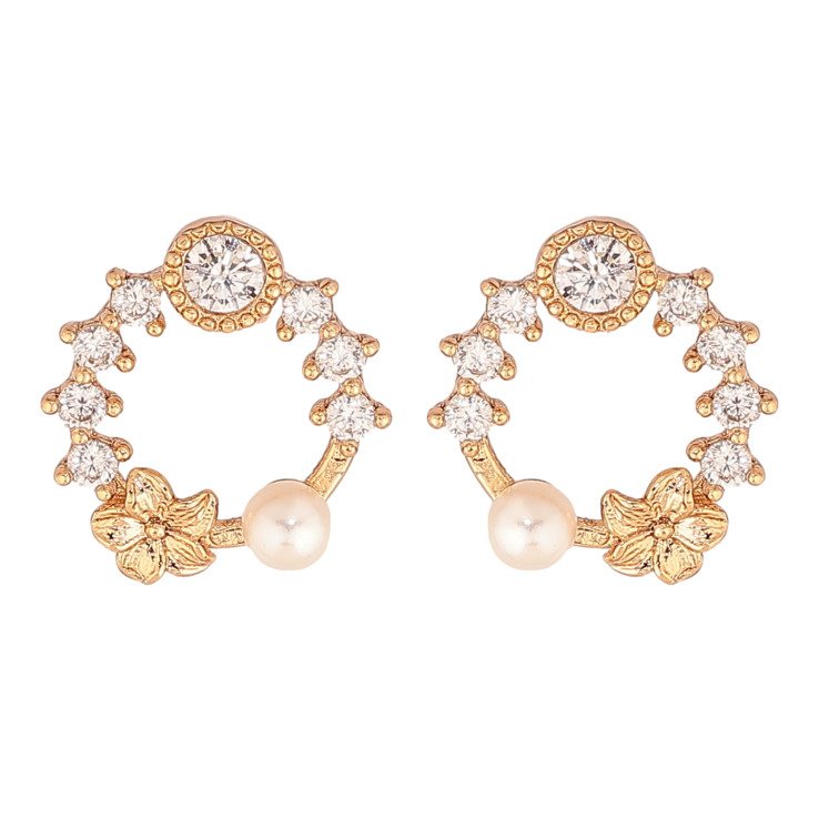 Сережки Xuping колір Позолота 18К пусети "Кільця з кристалами та перлинами" фото №21