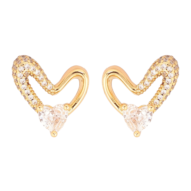 Серьги Xuping цвет Позолота 18К пусеты "Сердечки с кристаллами" фото №24
