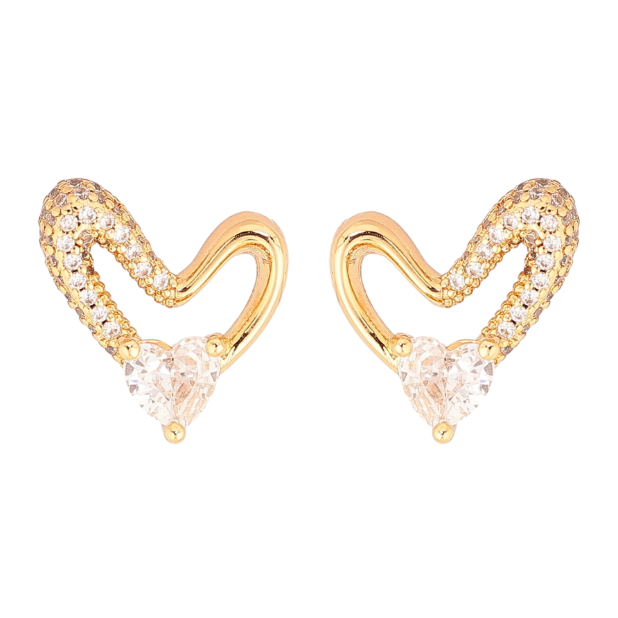 Серьги Xuping цвет Позолота 18К пусеты "Сердечки с кристаллами" фото №1 Серьги Xuping цвет Позолота 18К пусеты "Сердечки с кристаллами" фото №1