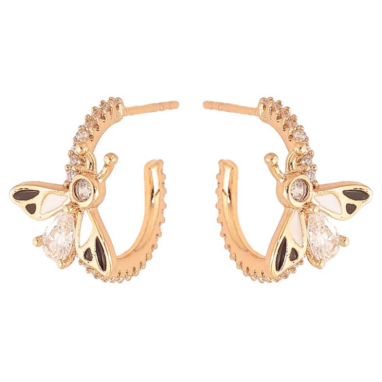 Сережки Xuping колір Позолота 18К пусети "Дуги з чорно-білими мушками" фото №1