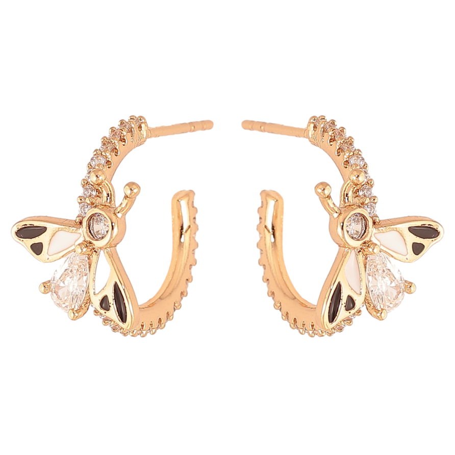 Серьги Xuping цвет Позолота 18К пусеты "Дуги с черно-белыми мушками" фото №1